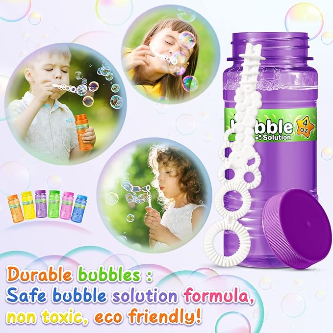V-Opitos 36 Pack Bubble Bottles with Wands in 6 Colors, 4oz Bubbles Solution, Bubble Party Favors for Kids, Birthday, School Classroom Prizes for Boys & Girls, Ideal Goodies Bag Stuffers