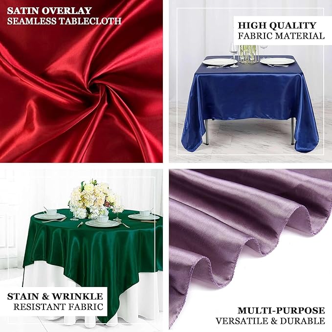 Efavormart Pack of 5 | 72" Satin Square Tablecloth Overlay for Wedding Catering Party Table Decorations Fushia Square Tablecloth Cover