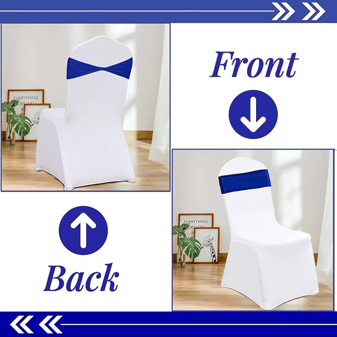 Royal Blue Chair Sashes Bows 50 Pack, Spandex Blue Chair Cover Bands Ties Without Buckle for Gender Reveal Baby Shower Decoration - Image 4