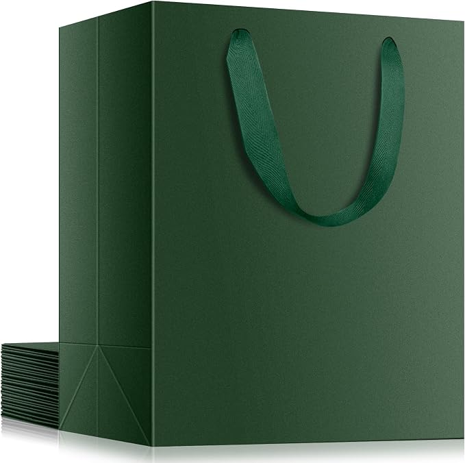 EUSOAR Paper Gift Bags with Handles, 12pcs 9.8"x5.1"x12.6" Green Kraft Gift Wrap Bags, Merchandise Business Retail Grocery Shopping Wrapping Wedding Birthday Thank You Gift Bags Party Favor by EUSOAR