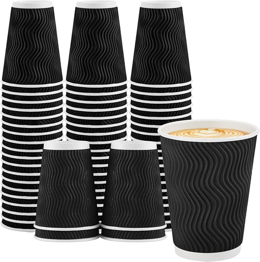 Lamosi Coffee Cups 12 oz 50 Pack, Disposable Paper Coffee Cups No Lids | 3-Layer Heat-Insulated Cups for To-Go Cold Beverages, Hot Tea and Drinks, Cafe, Travel, Party and Office Use (Black) by BuyNow
