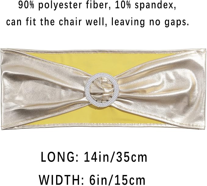 Dimatic 50 PCS Spandex Stretch Chair Sashes Bow Elastic Chair Cover Bands with Buckle Slider for Wedding, Banquet, Party, Hotel Event Decorations - Champagne - Image 3