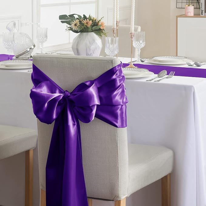 12Pack Table Runner 12 x 108 Inches Satin Silk Table Runner for Wedding, Birthday Party, Banquets, Graduations Decoration, fit Rectange and Round Table-Purple - Image 6