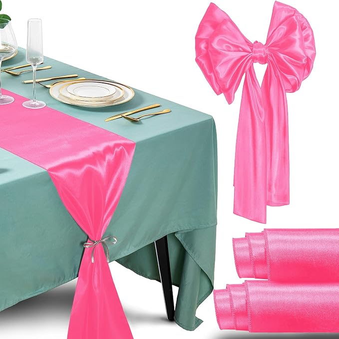 SI Pack of 50 Wedding 12 x 108 inch Satin Table Runner for Wedding, Decorations for Graduations, Engagements, Birthday Parties, Banquets, Runners fit Rectangle, Round Table - Bright Pink by Unknown
