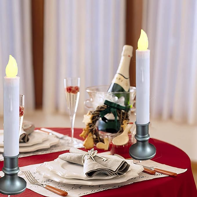 LINCOUNTRY. Battery Operated Window Candles Dusk to Dawn, Christmas Window Battery Operated Taper Candles with Timer, LED Candlesticks with Holder for Halloween Home Décor