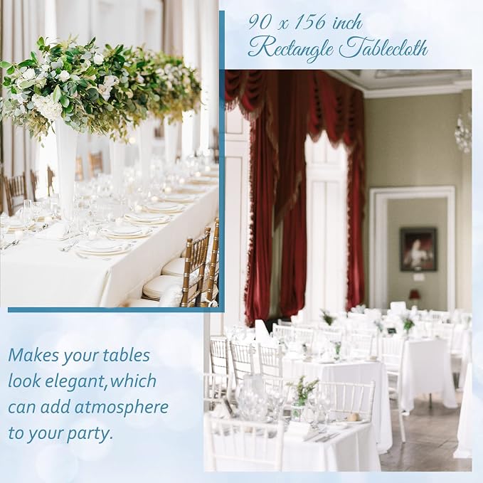 fani 6 Packs White Tablecloth - 90 x 156 Inch for 8Ft Tables | Washable Polyester Fabric, Stain Wrinkle Resistant Rectangle Table Cloth for Wedding Banquets Parties Buffet Dining - Image 7
