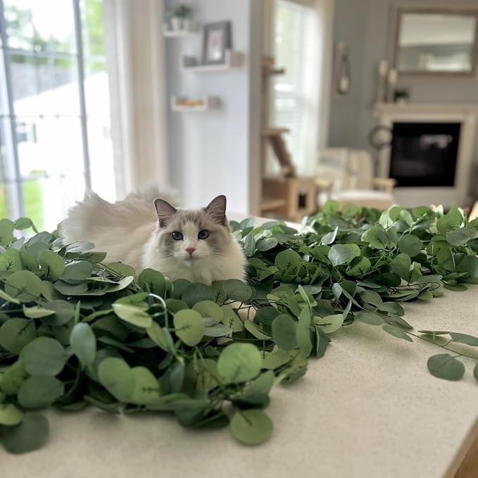 CQURE 18Pack 126Ft Eucalyptus Garland,Artificial Eucalyptus Leaves Table Greenery Garland Wreath Vines for Wedding Party Table Fireplace Bedroom Wall Room Decor - Image 6