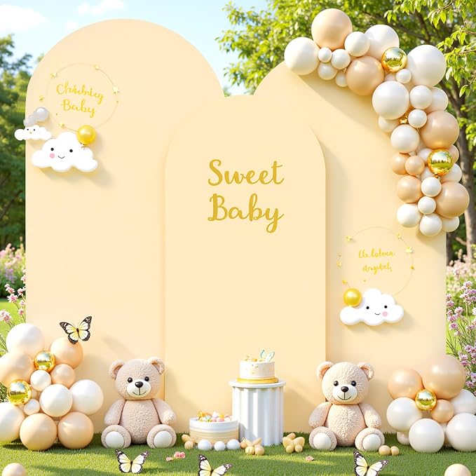 Champagne Arch Covers 3 Set - 6FT, 6.6FT, 7.2FT Arch Backdrop Cover Spandex Fitted Wedding Arch Stand Covers for Bridal Shower Wedding Baby Shower Birthday Party Banquet Photo Background Decorations - Image 4