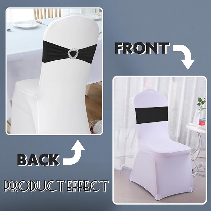 100PCS Spandex Stretch Black Chair Sashes Bows Universal Elastic Chair Cover Bands Ties with Buckle Slider for Wedding Party Birthday Reception Event Banquet Decoration(Black) - Image 5
