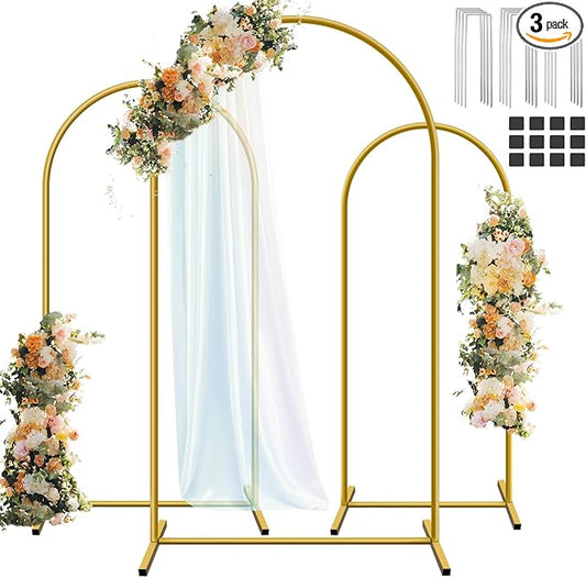 Hemmotop Metal Arch Backdrop Stand Set of 3, 6FT, 5FT, 4FT Party Arch Stands for Wedding, Birthday, Baby Shower, Bridal Shower - Balloon Arched Frame for Garden Decor, Gold Floral Arches, 3 Pieces