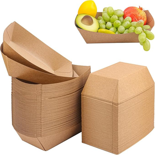 200 Pcs 5 lb Disposable Kraft Nacho Boat Trays, Disposable Paper Food Boat for Tacos, Hot Dogs, and Snacks, Perfect for Parties, BBQs, and Festivals by Unknown