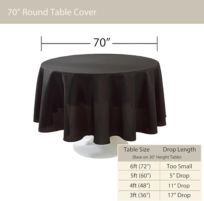 5 Pack Round Tablecloth 70 Inch Black Tablecloth, Polyester Fabric Washable Table Cloth for Home, Party, Wedding or Restaurant Use. - Image 3