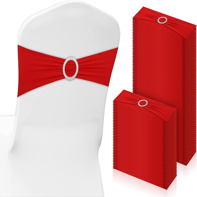 CHENGU 150 Pcs Red Chair Sashes with Buckle, Stretch Bands by CHENGU