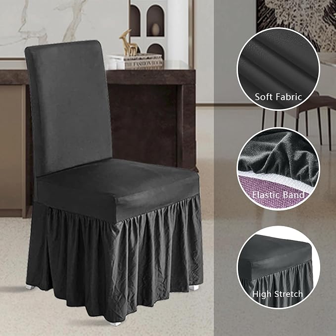 molasofa Chair Covers for Dining Room Set of 6 Stretch Chair Slipcovers with Skirt for Kitchen Seat Protectors Wedding Banquet Decor Kids Pets Spandex Fabric Washable (6pcs, Dark Grey) - Image 3