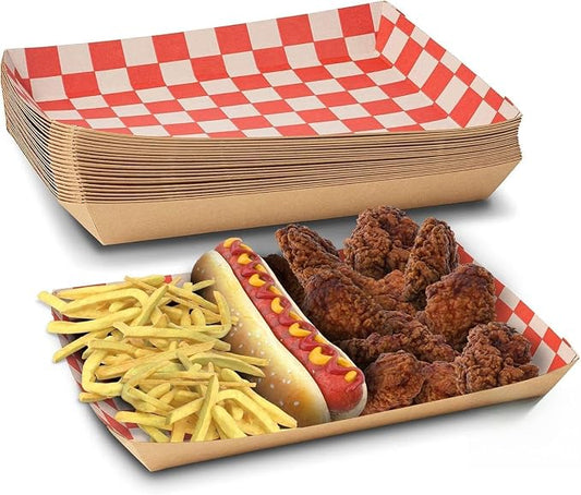 MT Products Red & White Cafeteria Food Tray 10" x 7" x 1.3" - Paper Lunch Tray - Pack of 250 by MTProducts