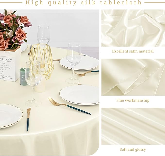 12 Pack 120 Inch Round Satin Tablecloth, Ivory - Image 3