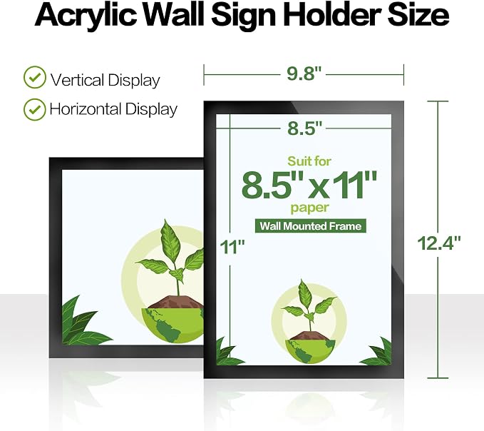 8.5" x 11" Acrylic Sign Holder Wall Mount, Self Adhesive Magnetic Display Frame with Nano Tape and Strong Magnetic Frames for Wall, Door, Glass, Home, Store, Office (Black, 3Pack) - Image 3