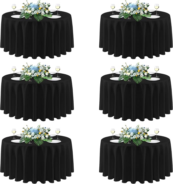 sancua 108 Inch Round Tablecloths Black (Fit 48-84 Inch Tables), 6 Pack | Circle Fabric Table Cloths for Wedding Party Reception Banquet Birthday, Washable Polyester Covers by sancua