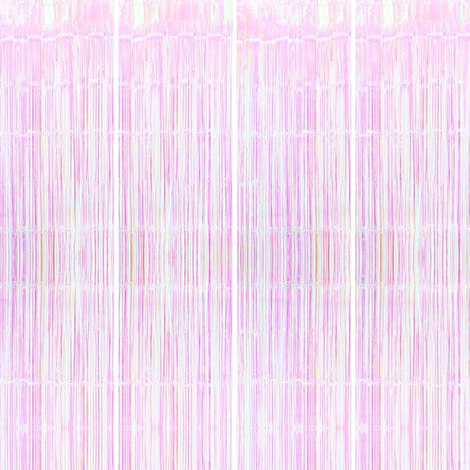Purple Iridescent Streamer Backdrop Dazzle Tinsel Curtain Door Backdrop Photo Prop, 4 Pack 6.56 FT Glitter Fringe Curtain for Easter Bachelorette Gay Pride Day Birthdays Engagement 80s 90s Disco Party