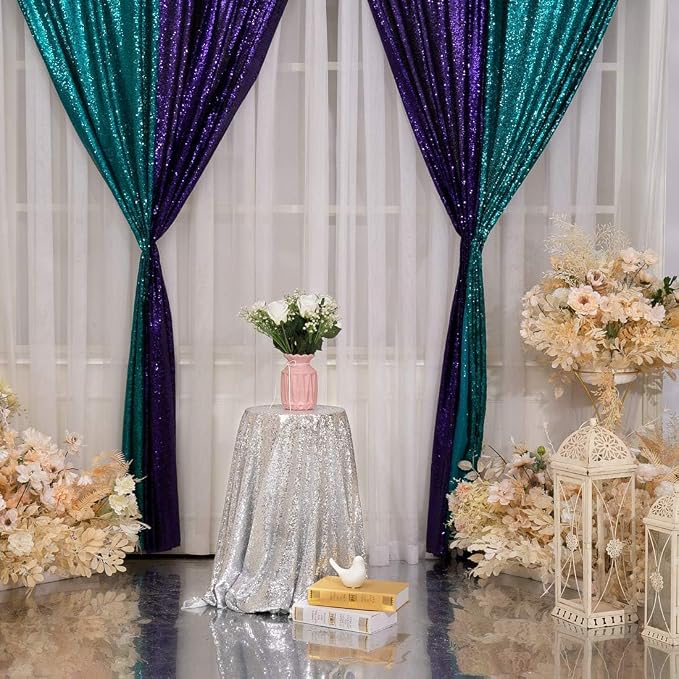 Poise3EHome Teal Sequin Backdrop Curtains, 4 PCS 3FT x 8FT Sequin Panels for Backdrop,Sequence Wedding Party Background Drapes - Image 6