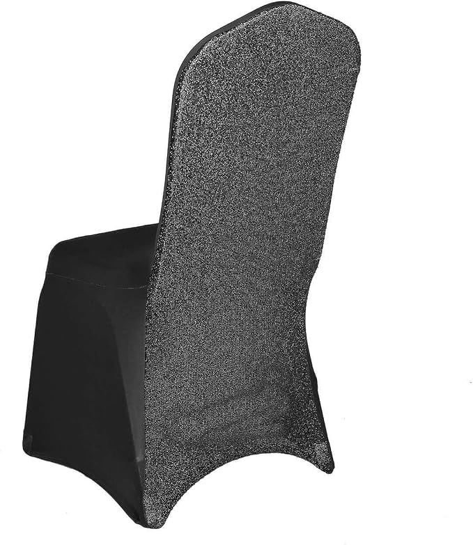 TABLECLOTHSFACTORY 20 PCS Black Spandex Stretch Banquet Chair Cover With Metallic Glitte Dinning Event Slipcover For Wedding Party Catering - Image 3