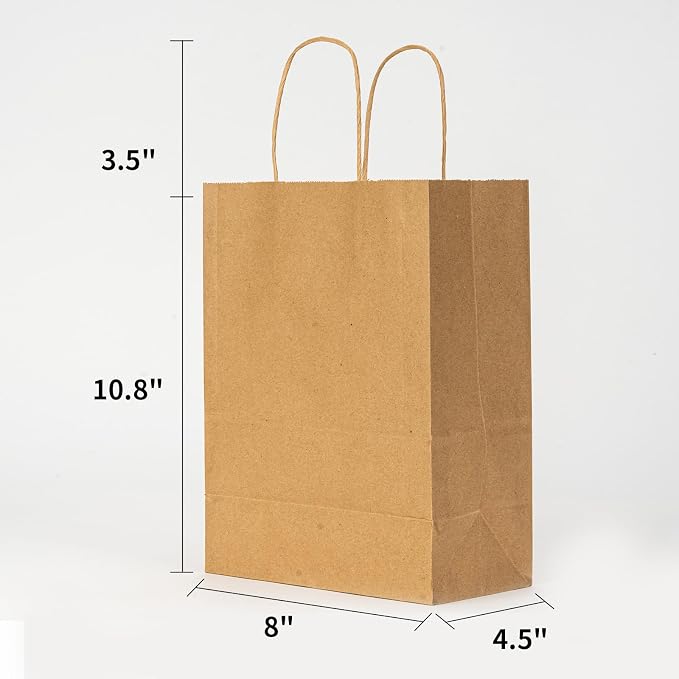 METAPRINT 50 PCS Custom Printed Kraft Paper Bags for Medium Business,8x4.5x10 Inch Medium Size, Personalized Retail Gift Bags with Logo, Brown White Shopping Paper bag with Handle, Goodie Bag - Image 5