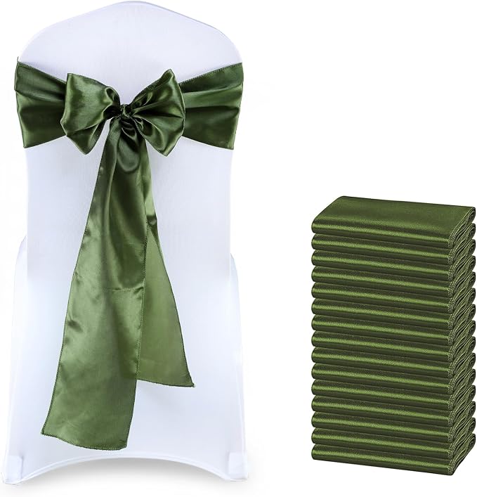 VDS Satin Chair Sashes Chair Cover Back Tie Sateen Bows Ribbon for Wedding Birthday Graduation Engagement Ceremony Event Party Banquet Venue Hotel All Dining Chair Decoration (75PC) (Olive Green) by VDS