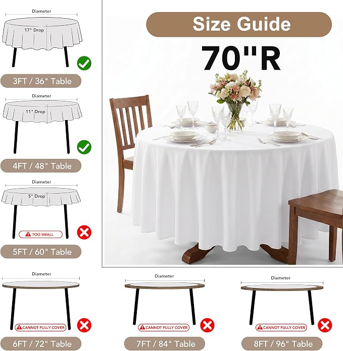 Fitable 6 Pack Navy Tablecloths 70 Inch Round for 36"-48" Tables - Image 5