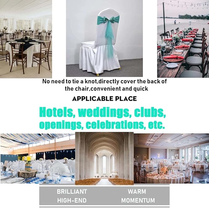 Polyester Stretch Chair Sashes Bands Organza Sash Bows Spandex Bows for Party Birthday Hotel Romantic Wedding Banquets Decoration (Teal 50 PCS) - Image 2