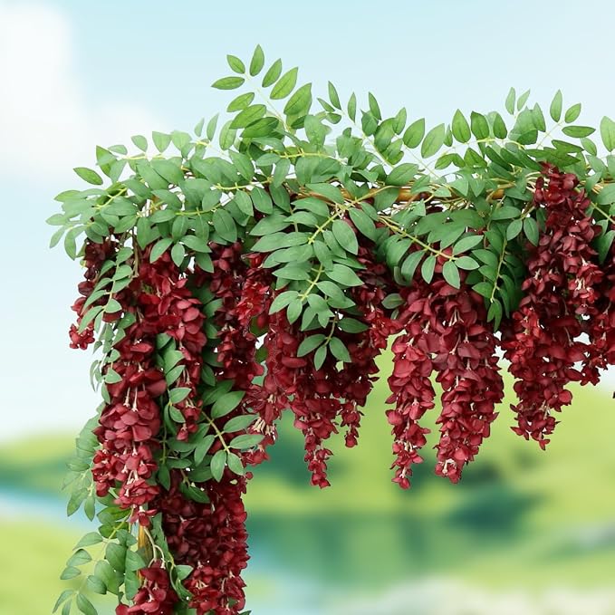 Encrypted Flower Vine Wisteria Artificial Garland Hanging (Wine Red, 2pcs) | AROIUO Flower Garland Decorations for Home Garden Outdoor Ceremony Wedding Arch Decoration 71 inches - Image 4