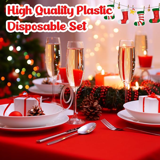 Patelai 12 Pcs Christmas Disposable Plastic Tablecloth for Rectangle Tables 54 x 108 Inch Waterproof Table Cover for Christmas Parties and Decorations (Gold,Red,Dark Green) - Image 5