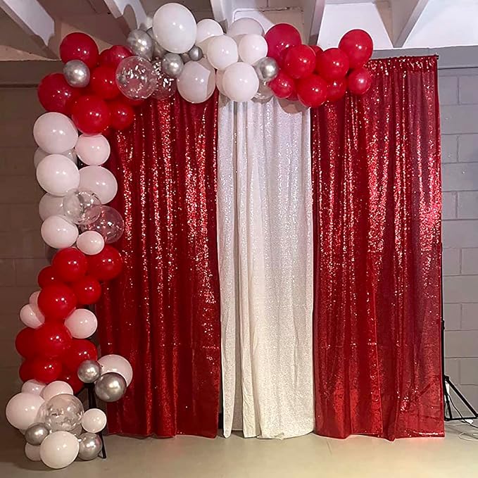Red Sequin Curtains 2FTx8FT 4 Panels - Image 2