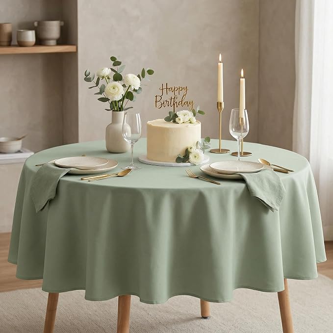 sancua Sage Green Round Tablecloth 60 Inch Diameter for 20-48 Inch Tables - Image 6