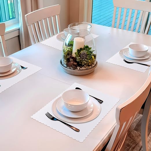 Sabary 500 Pcs White White Disposable Paper Placemats Bulk Scalloped Edge 14.6 x 10.2 Inches Blank Paper Place Mats Bulk Party Blank Table Mat for Adults Holiday Dinning Table Decor - Image 6