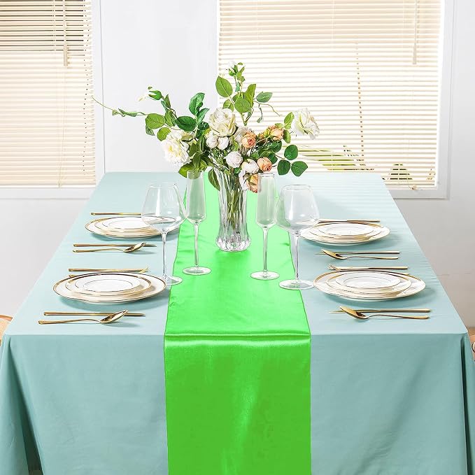 SI Pack of 30 Wedding 12 x 108 inch Satin Table Runner for Wedding, Decorations for Graduations, Engagements, Birthday Parties, Banquets, Runners fit Rectangle, Round Table - Neon Green - Image 4