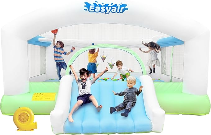 Large Bounce House for Big Kids, 14.8 x 14.5 FT Inflatable Bouncer Jumper Slide with 650W Blower, Basketball Hoop, Throw Ball Game, Ball Pits