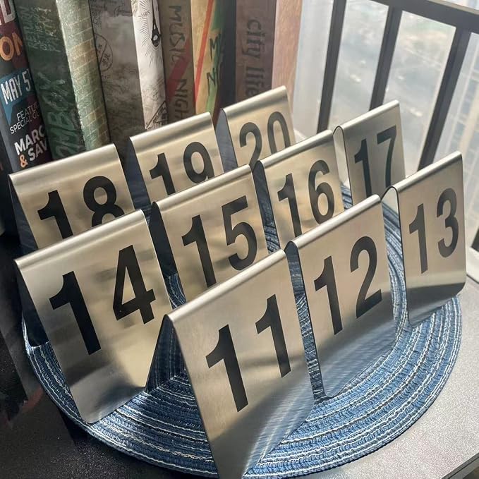 Metal Place Cards Stackable Tent Style Table Numbers,Place Card Holders for TRPG Wedding Party Restaurants Cafes Bars Gatherings Meeting Room Board Games (Black, Large 11-20) - Image 3