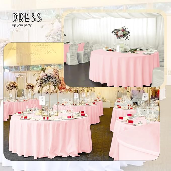 YMHPRIDE 6 Pack Round Tablecloths - Pink, 90 Inch Polyester Round Table Cloth, Washable Fabric Table Covers for Wedding, Party, Dining, Banquet - Image 5
