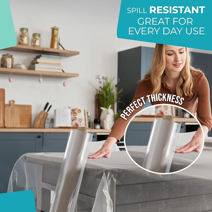 Exquisite Clear Plastic Table Cover Roll 40'' X 100 Ft - Premium Quality Clear Disposable Plastic Tablecloth Roll for Weddings Restaurants Buffet Tables Craft Room - Spill Resistant - Image 5