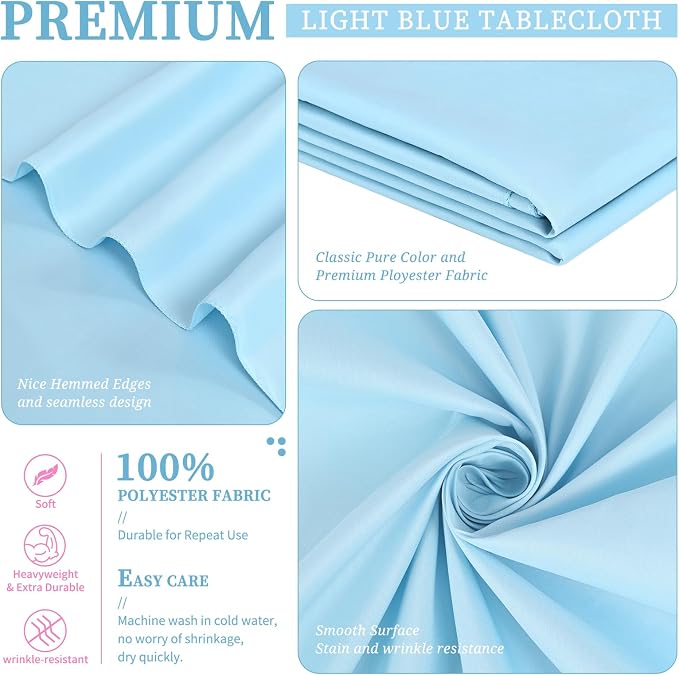 Showgeous 60x102 Inch Light Blue Rectangle Tablecloth 10 Pack Fit 6FT Table | Stain Rectangule Polyester Table Cloth Wrinkle Resistant Washable Fabric Table Covers for Wedding Dining Parties - Image 3