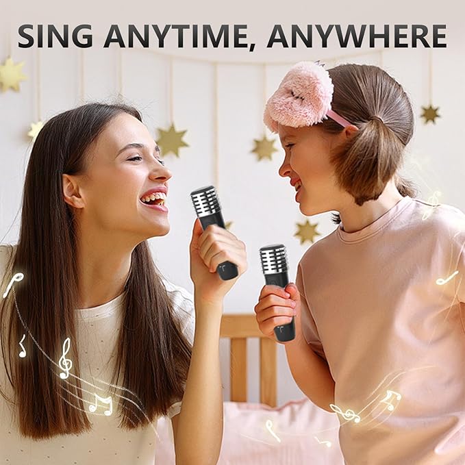 Karaoke Machine 2 Microphones for Home Party with Phone Holder, Wireless Portable Bluetooth Speaker with Dynamic Lights for Kids Adults Mini Voice Changer Mic Speaker Set for Christmas Girls