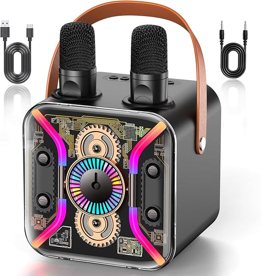 Karaoke Machine for Adults with Two Karaoke Microphone Wireless, PA System Bluetooth Speaker with Microphone Supports Bass Treble, TF Card, USB, AUX, Karaoke Machine for TV, Party, Birthday (bk)