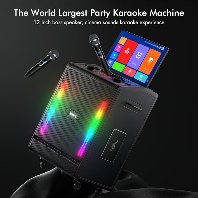 Smart Karaoke Machine with 17.3 Inch Touch Screen & Lyrics Display, Up to 1200W Powerful Speaker, Super Deep Bass Sound for Home Party, Outdoor - Perfect for Adults, Kids, Singers & Music Lovers
