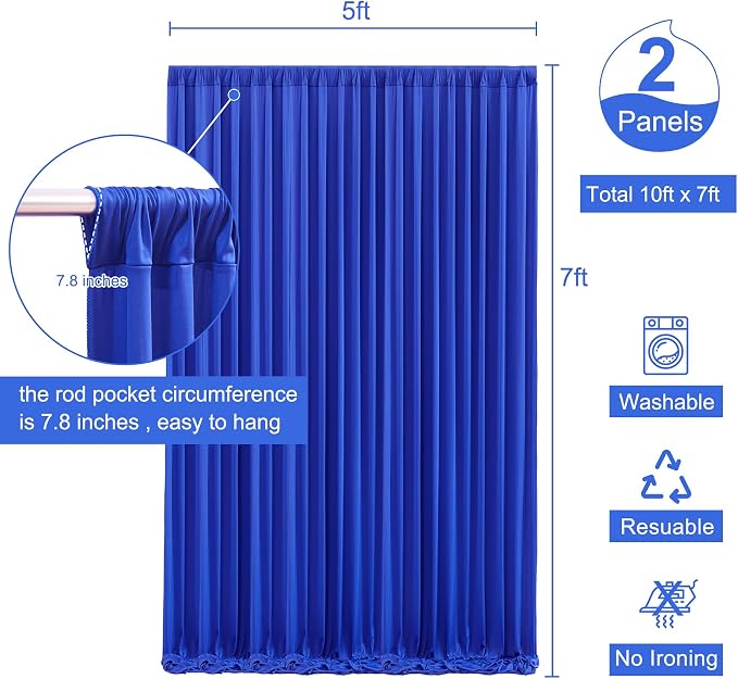 10ft x 7ft Royal Blue Backdrop Curtain for Parties Blue Wrinkle Free Backdrop Drapes Panels for Baby Shower Birthday Party Wedding Photo Photography Polyester Fabric Background Decoration - Image 5