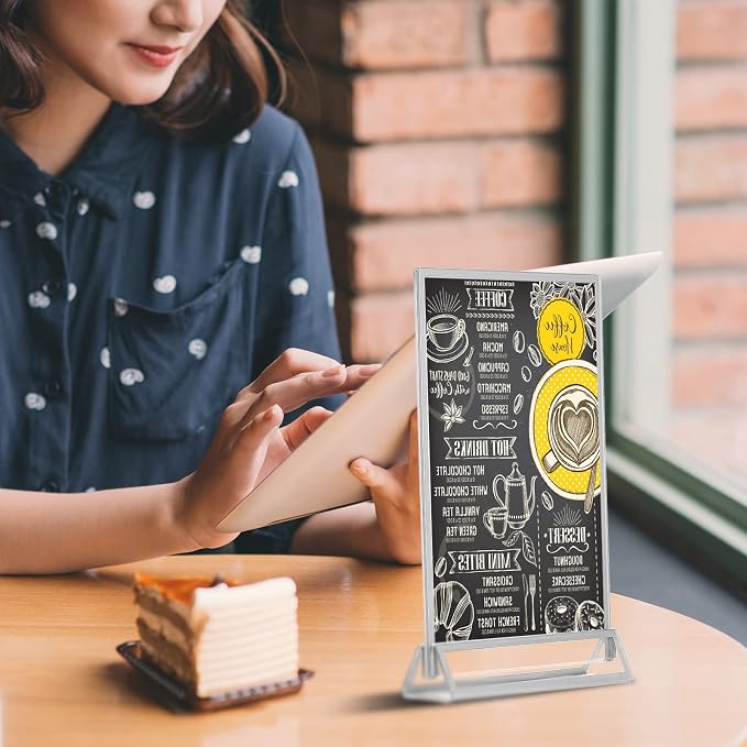 Blulu 12 Pack Acrylic Sign Holder Double Sided Picture Frame Wedding Table Number Stands with Border and Vertical Clear Display Menu Holders for Wedding Party Restaurant(4 x 6 Inch,Silver) - Image 3