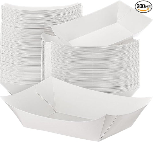 Sherr 200 Pcs 5 lb Kraft Paper Food Trays Boats Bulk, Disposable Nacho Kraft Paper Food Serving Trays Brown for Nachos, Tacos, Fries, Hot Dog, Corn, Bbq, Festivals, Party (White) by Sherr