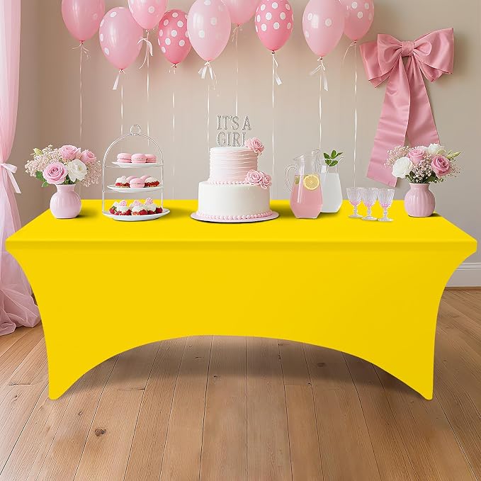 Smiry 2 Pack Spandex Table Cloth 4FT, Elastic Fitted Yellow Tablecloth - Image 6