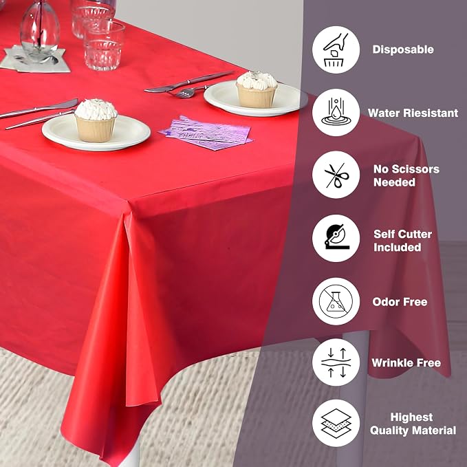 54 in x 300 feet Plastic Table Cover Roll for Party, Banquet, Picnic, Kids Activities for Any Size and Shape Table (Red, 54" x 300ft) - Image 3