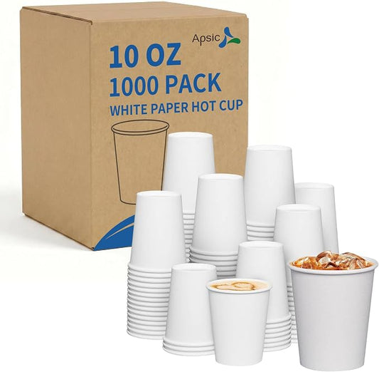Bulk 10 oz White Paper Coffee Cups 1000 Count Disposable Cups | White, Bulk Take Out, Hot and Iced Cups for Office, Party, Home by Apsic
