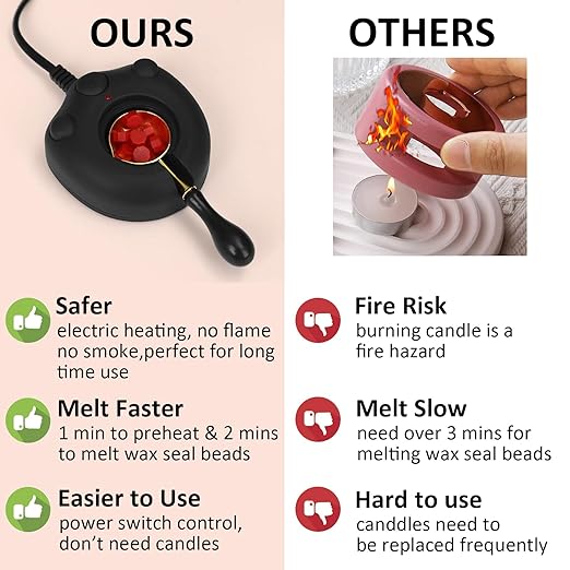 Electric Wax Seal Warmer, Andotopee Wax Sealing Melter with 2pcs Spoons, Tweezers, Stir Pin, Great Melting Furnace Kit Fast Melting WaxSeal Bedas for Envelope Stamp Seals Craft, Black